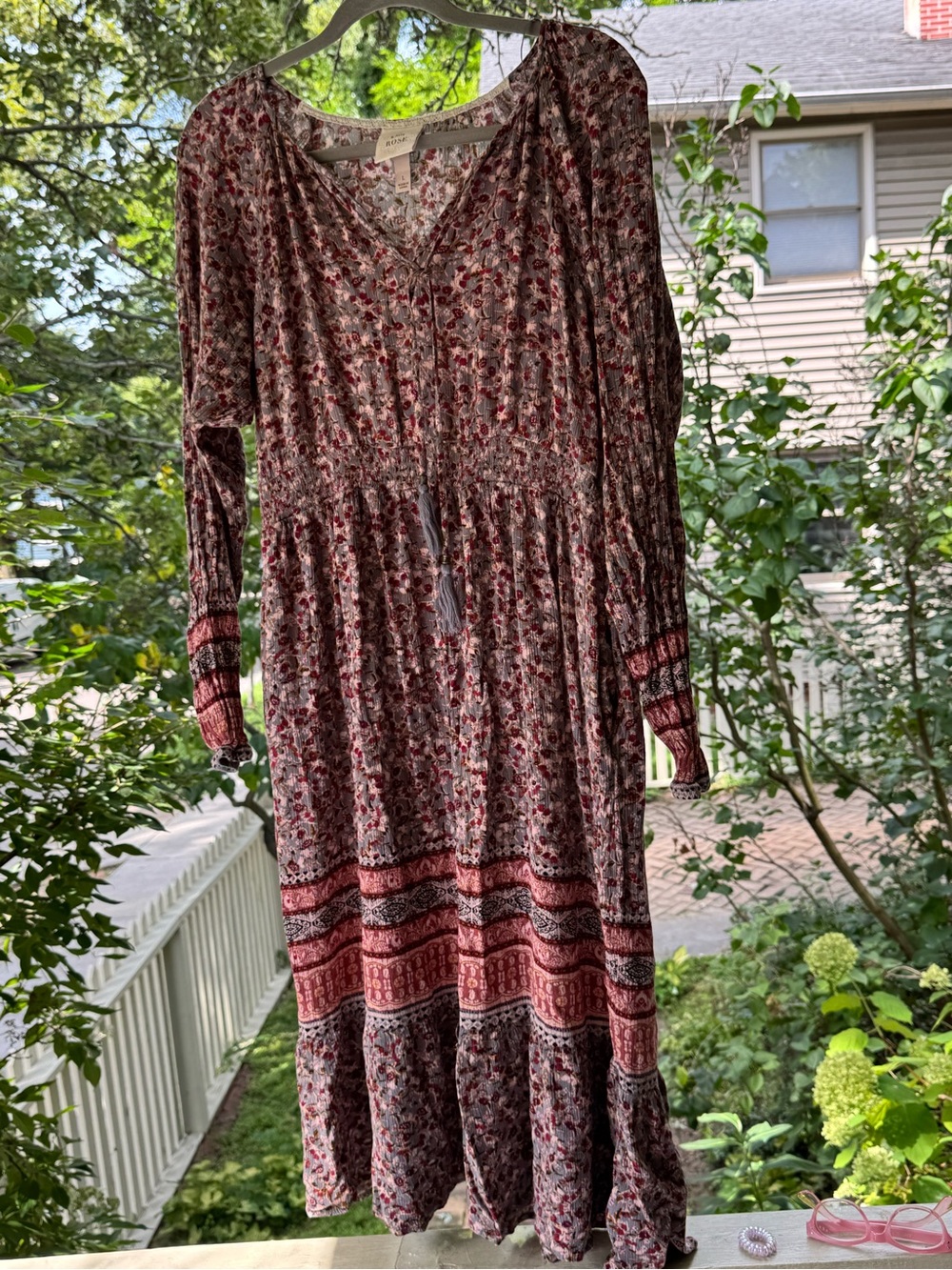 Knox Rose Red and Cream Floral Boho Tiered Maxi Dress
